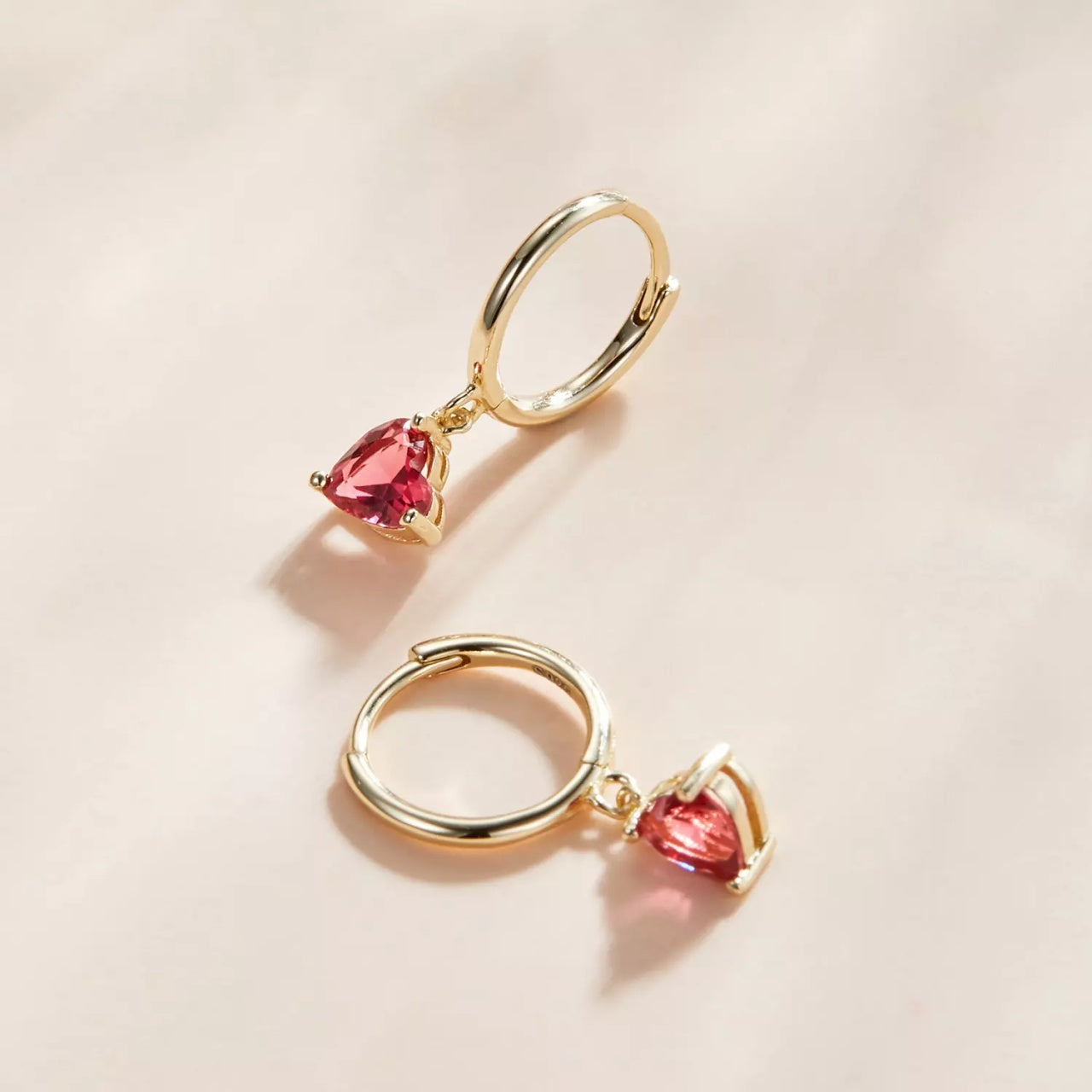 Cercei din argint Golden Red Heart, Argint 925, Pentru Femei