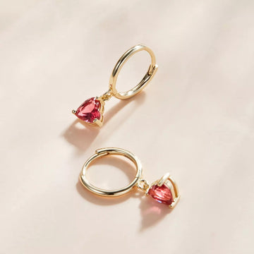 Cercei din argint Golden Red Heart, Argint 925, Pentru Femei