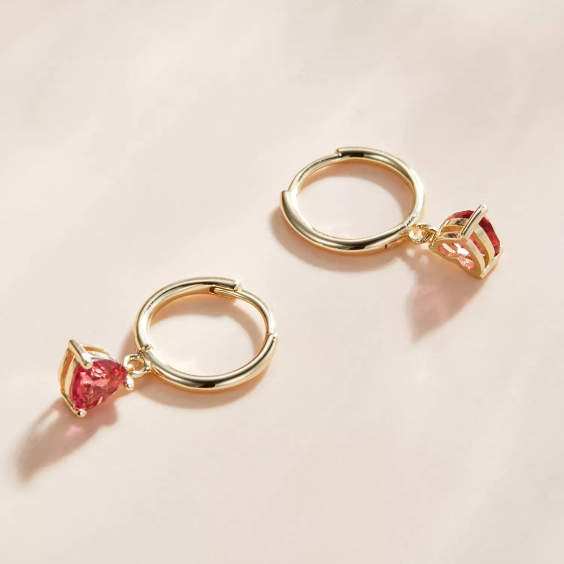 Cercei din argint Golden Red Heart, Argint 925, Pentru Femei