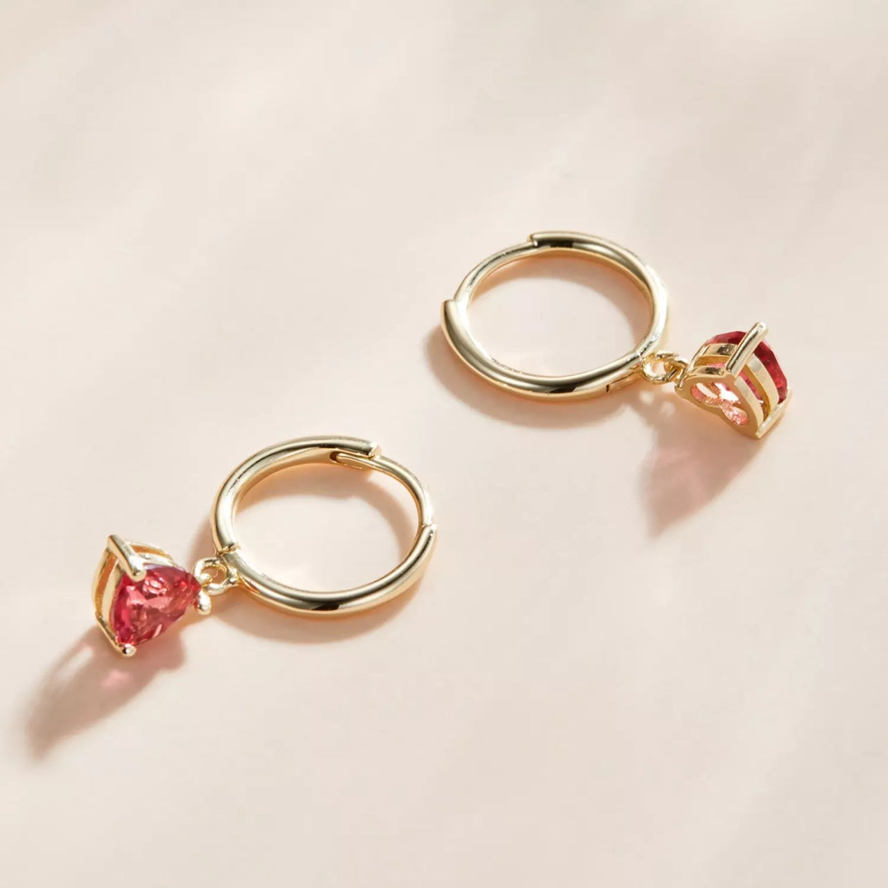 Cercei din argint Golden Red Heart, Argint 925, Pentru Femei