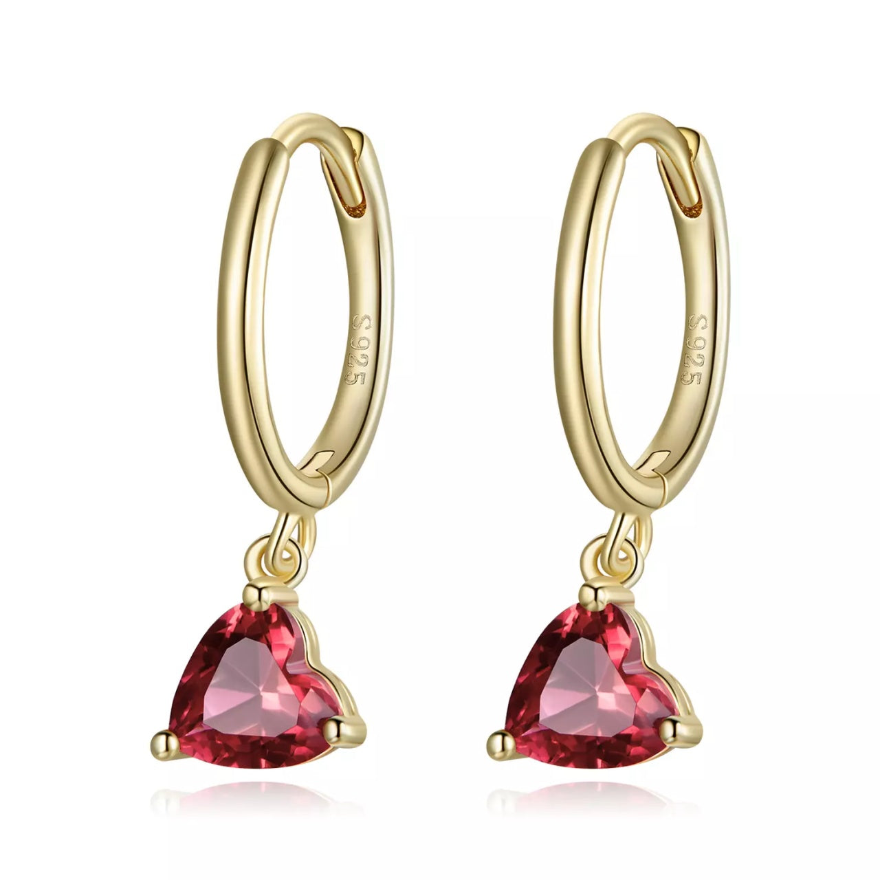 Cercei din argint Golden Red Heart, Argint 925, Pentru Femei
