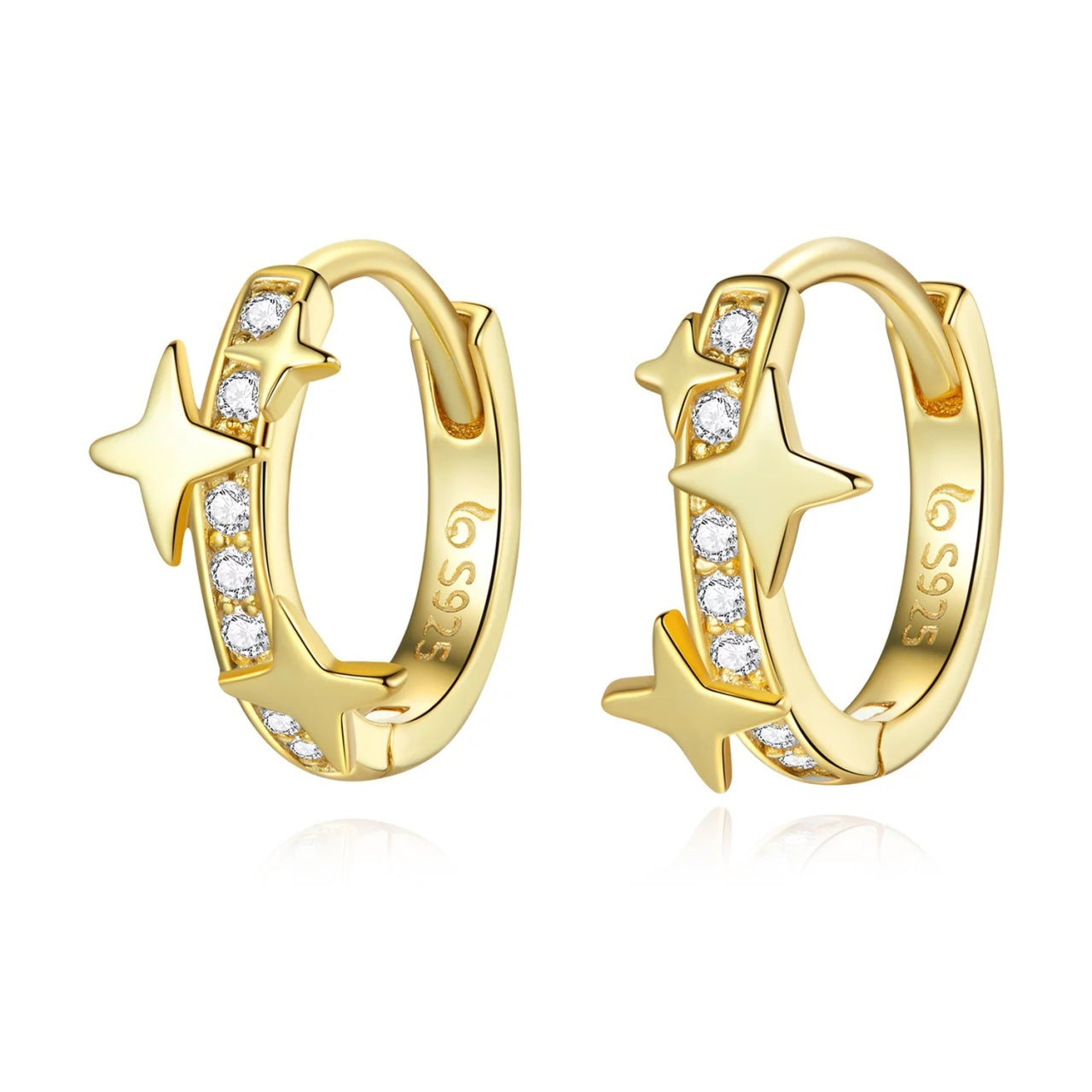 Cercei din argint Golden Stars Hoops, Argint 925, Pentru Femei