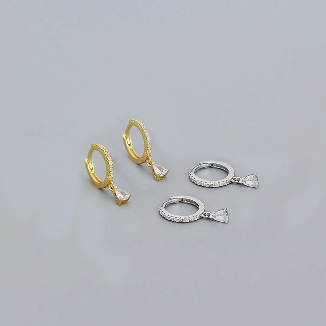 Cercei din argint Golden Studded Hoops, Argint 925, Pentru Femei
