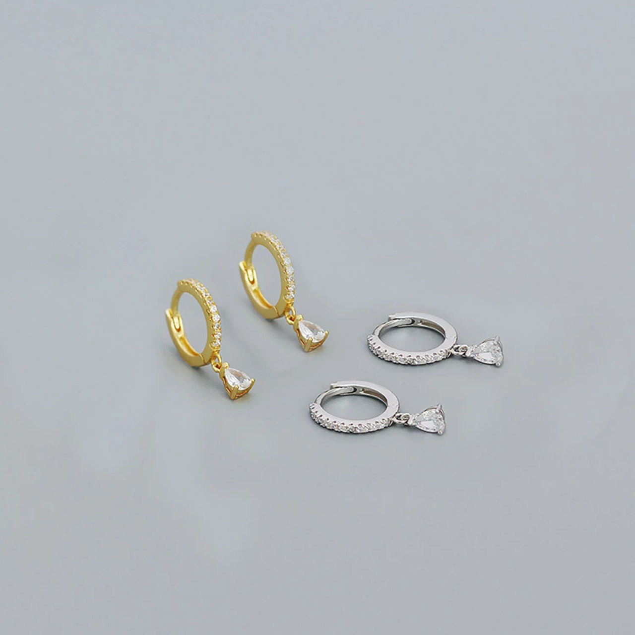 Cercei din argint Golden Studded Hoops, Argint 925, Pentru Femei