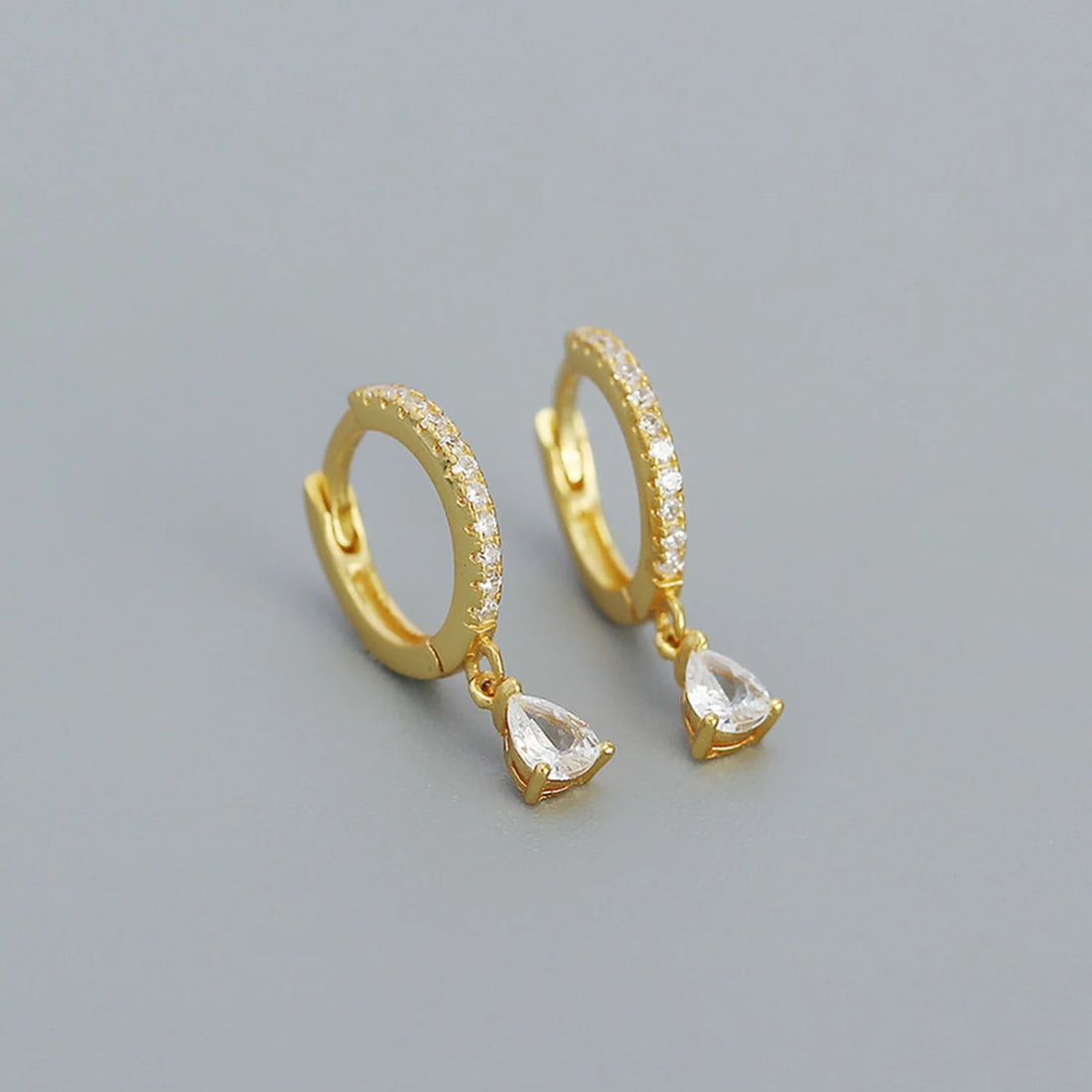 Cercei din argint Golden Studded Hoops, Argint 925, Pentru Femei