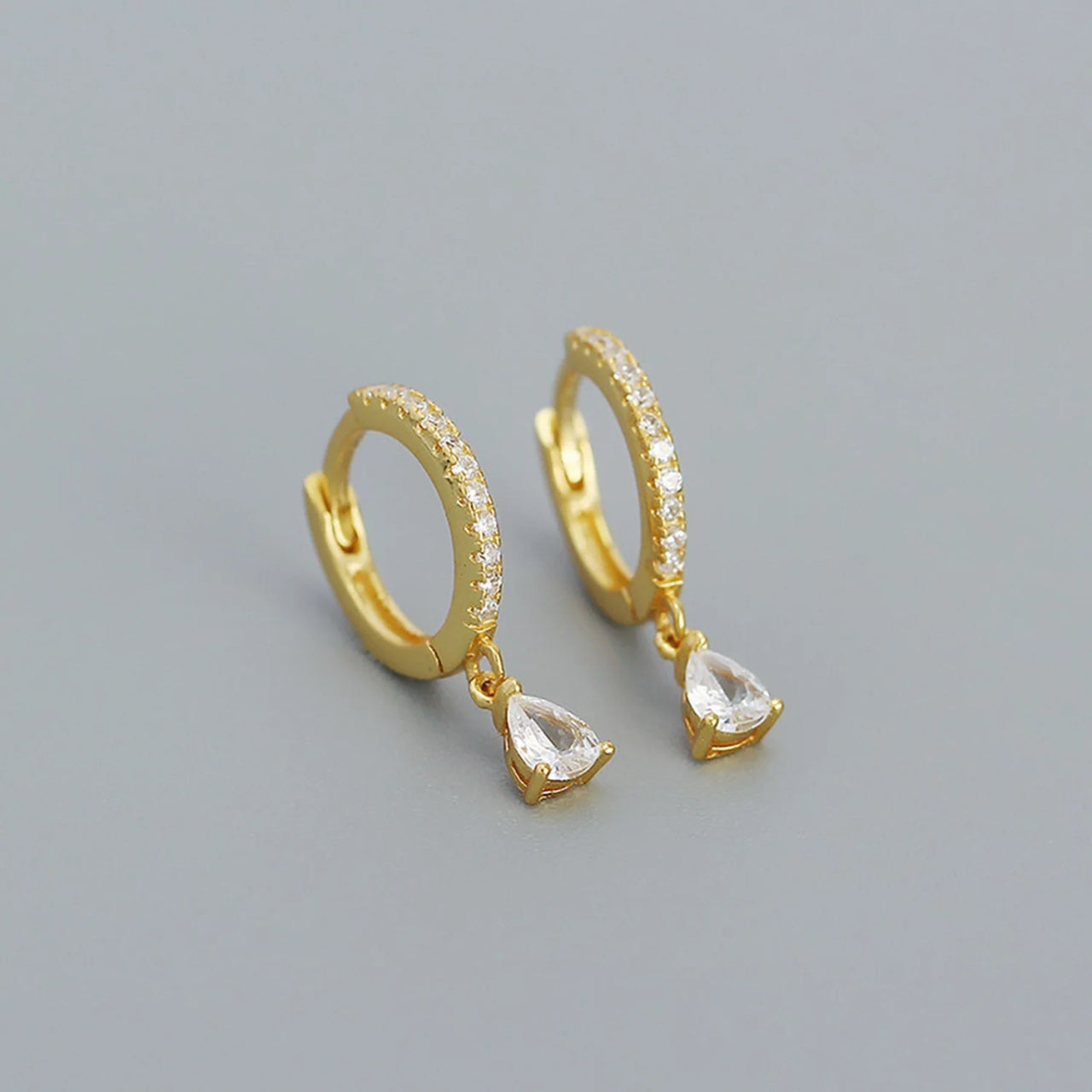 Cercei din argint Golden Studded Hoops, Argint 925, Pentru Femei