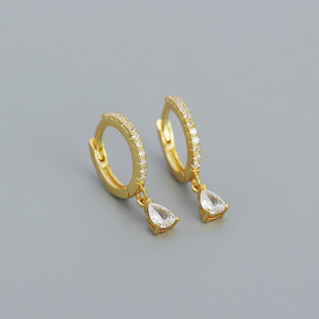 Cercei din argint Golden Studded Hoops, Argint 925, Pentru Femei