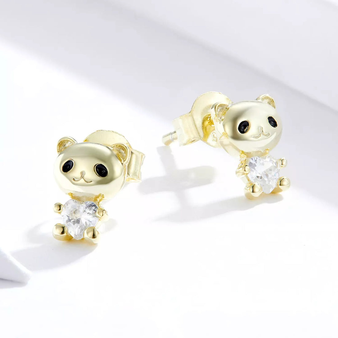 Cercei din argint Golden Tiny Bears, Argint 925, Pentru Femei