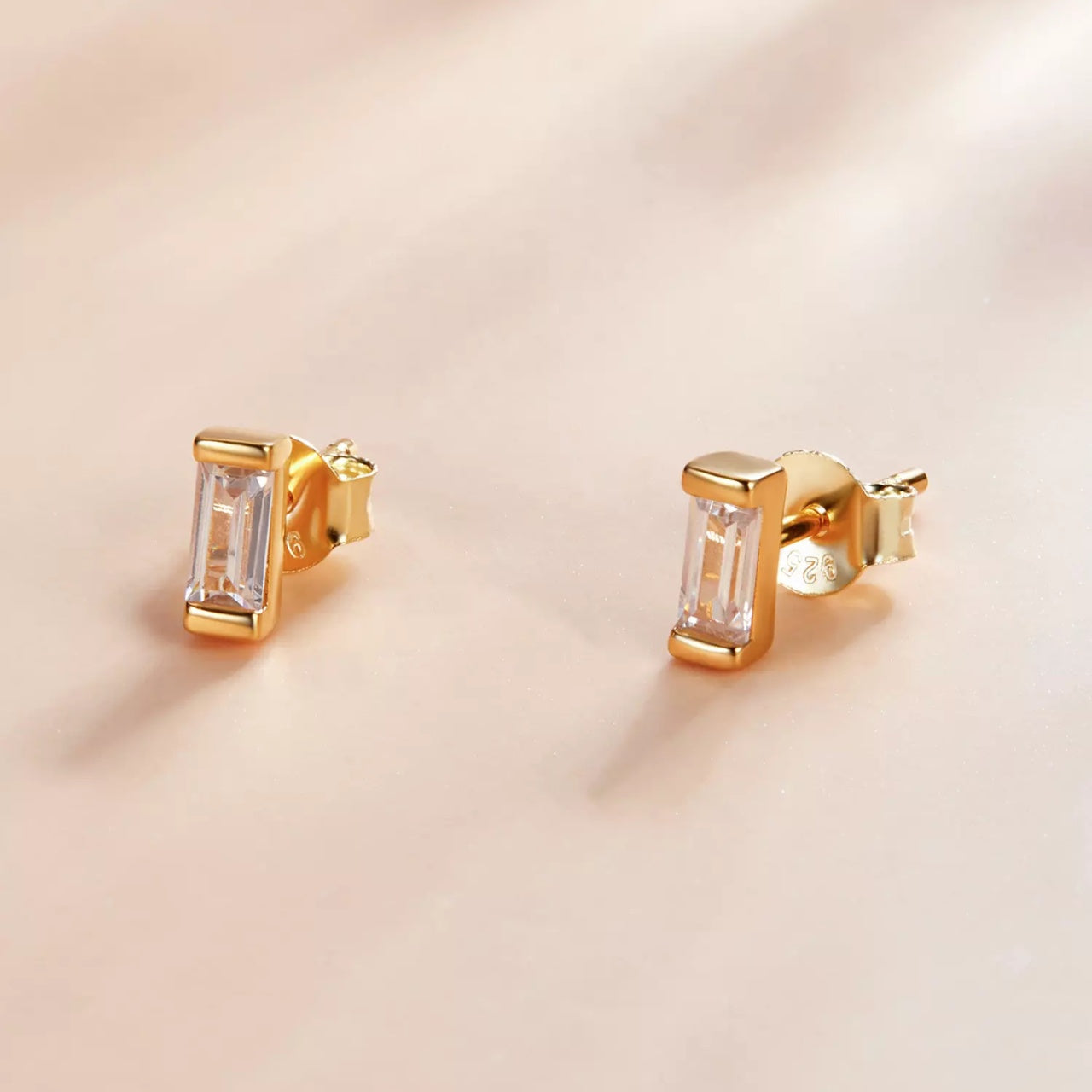 Cercei din argint Golden White Rectangle, Argint 925, Pentru Femei