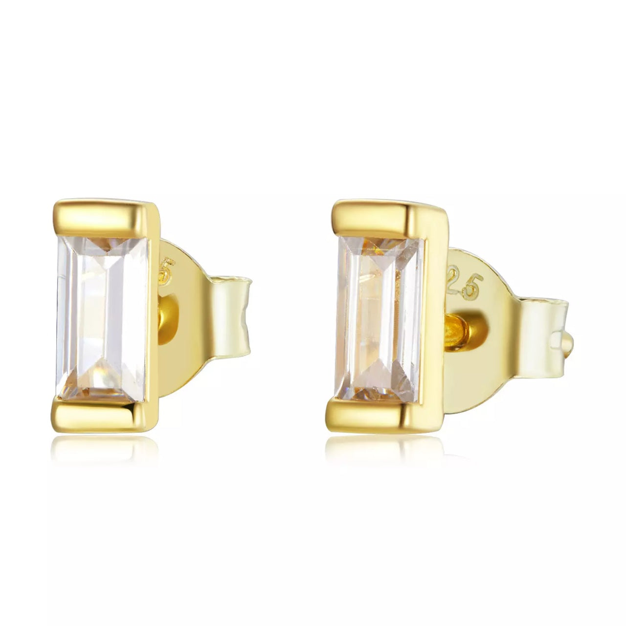 Cercei din argint Golden White Rectangle, Argint 925, Pentru Femei