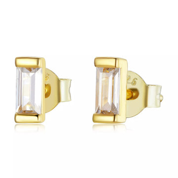 Cercei din argint Golden White Rectangle, Argint 925, Pentru Femei