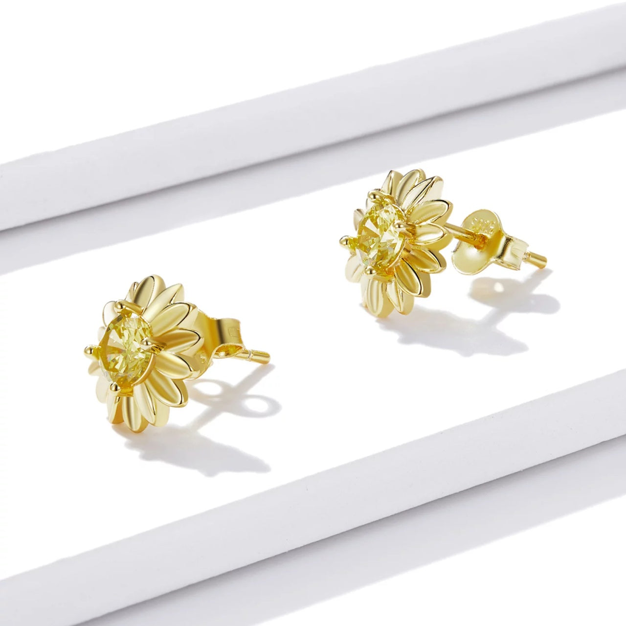 Cercei din argint Golden Yellow Flowers, Argint 925, Pentru Femei
