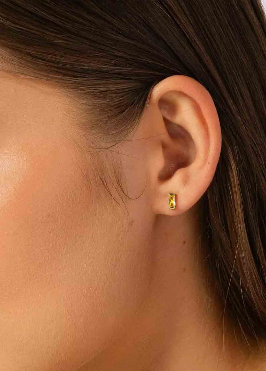 Cercei din argint Golden Yellow Rectangle, Argint 925, Pentru Femei