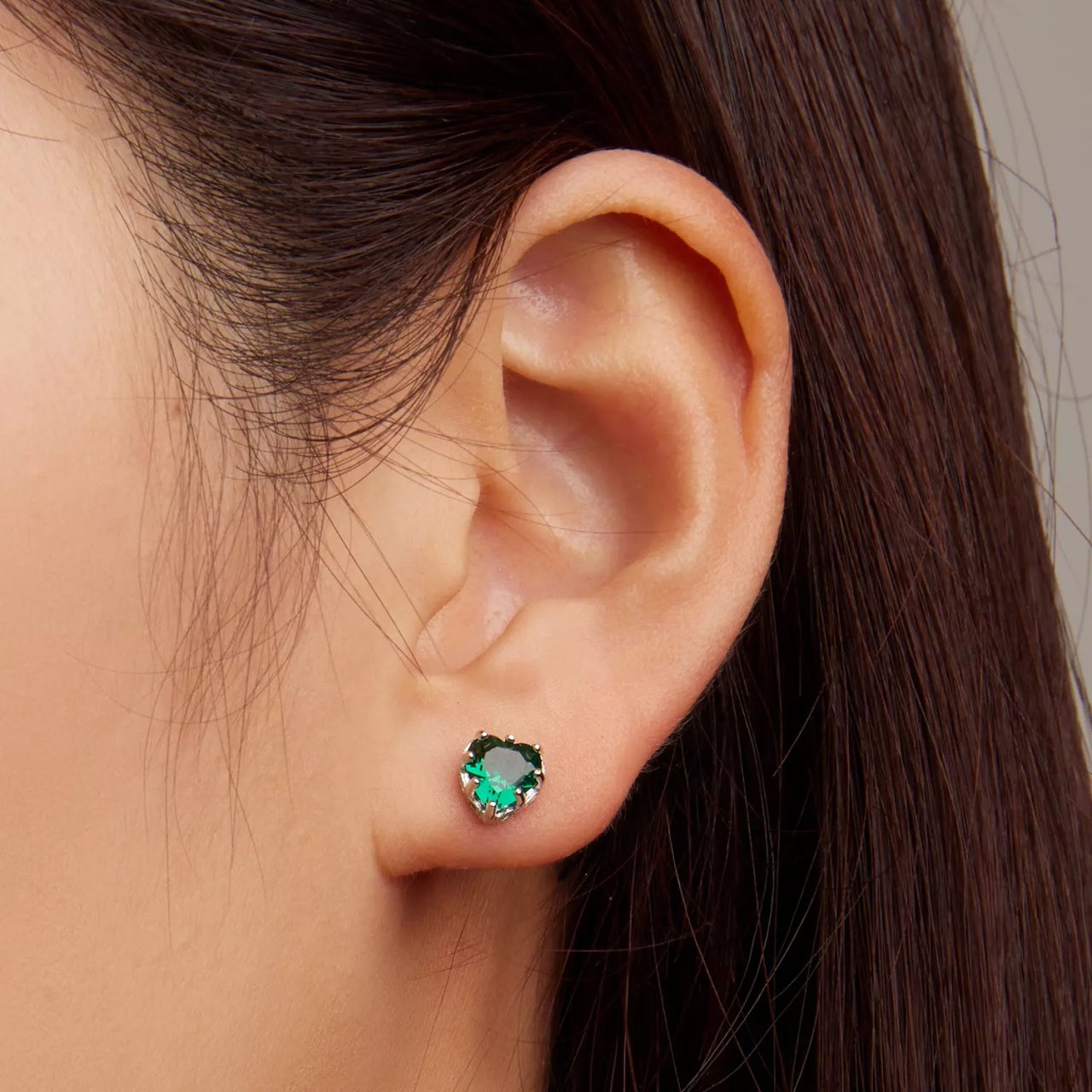 Cercei din argint Green Crystal Heart, Argint 925, Pentru Femei