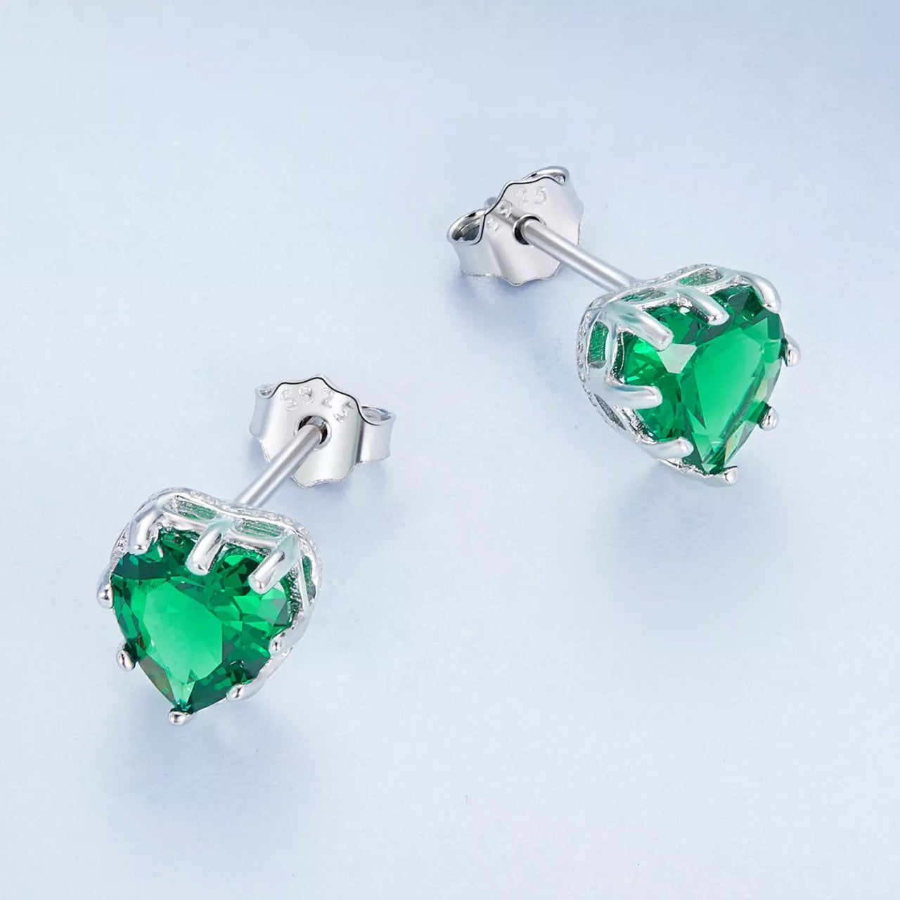 Cercei din argint Green Crystal Heart, Argint 925, Pentru Femei