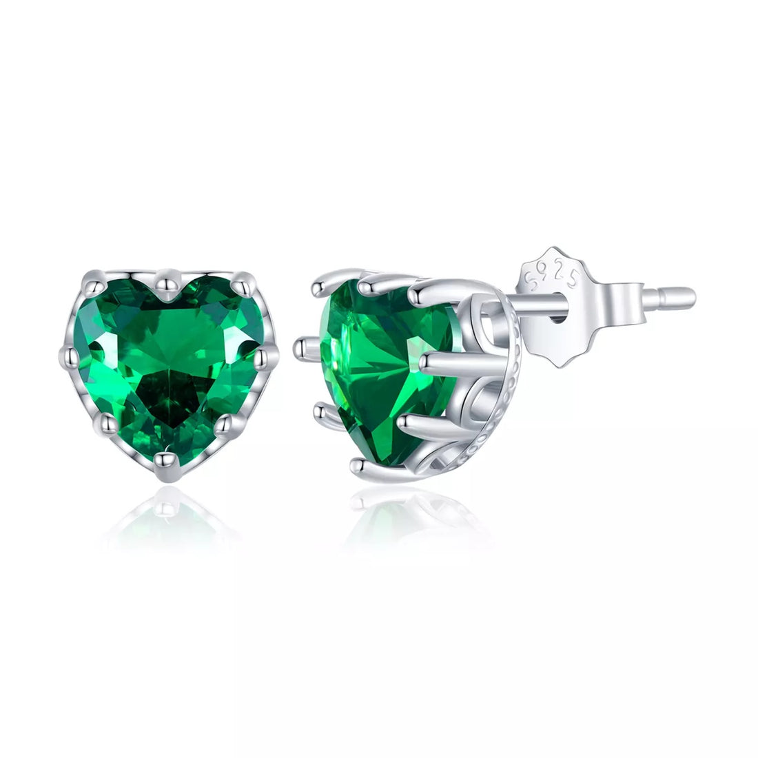 Cercei din argint Green Crystal Heart, Argint 925, Pentru Femei