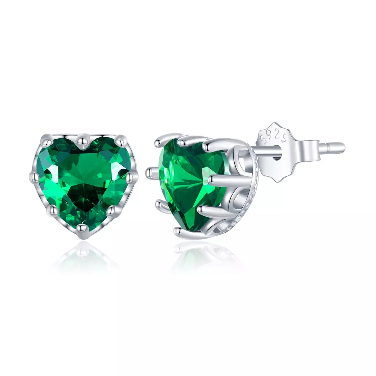Cercei din argint Green Crystal Heart, Argint 925, Pentru Femei