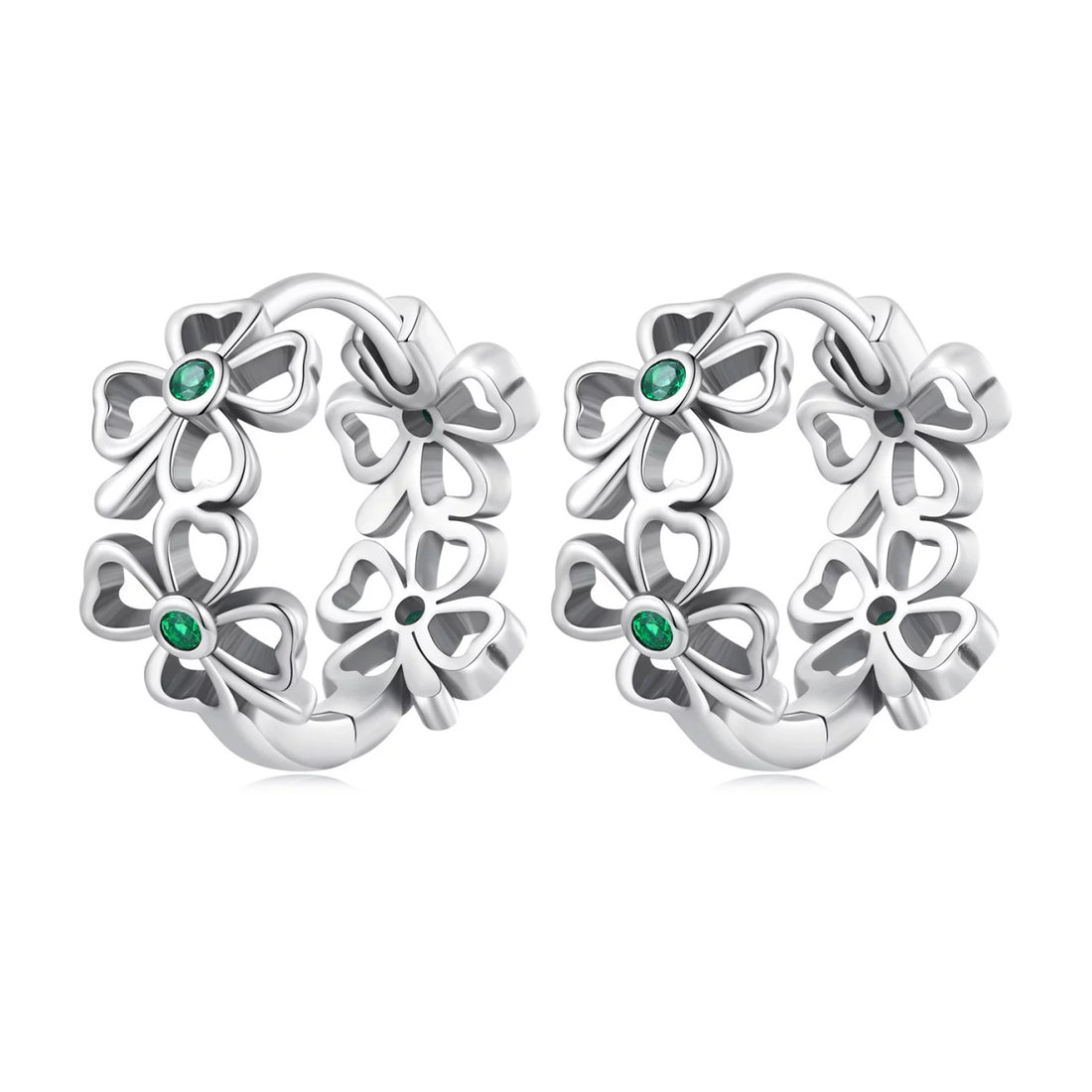 Cercei din argint Green Lucky Clover, Argint 925, Pentru Femei