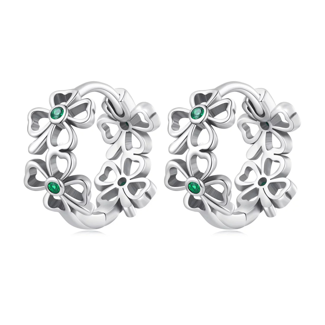 Cercei din argint Green Lucky Clover, Argint 925, Pentru Femei