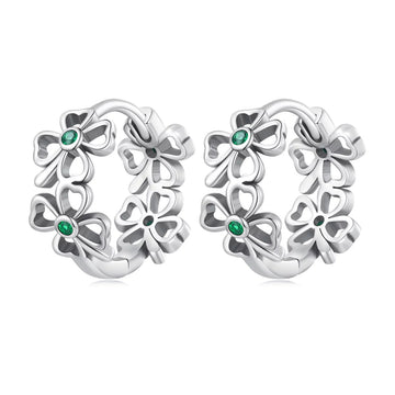Cercei din argint Green Lucky Clover, Argint 925, Pentru Femei