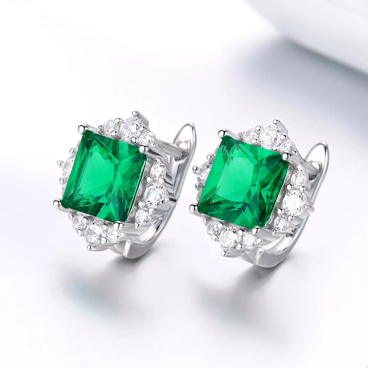 Cercei din argint Green Square, Argint 925, Pentru Femei