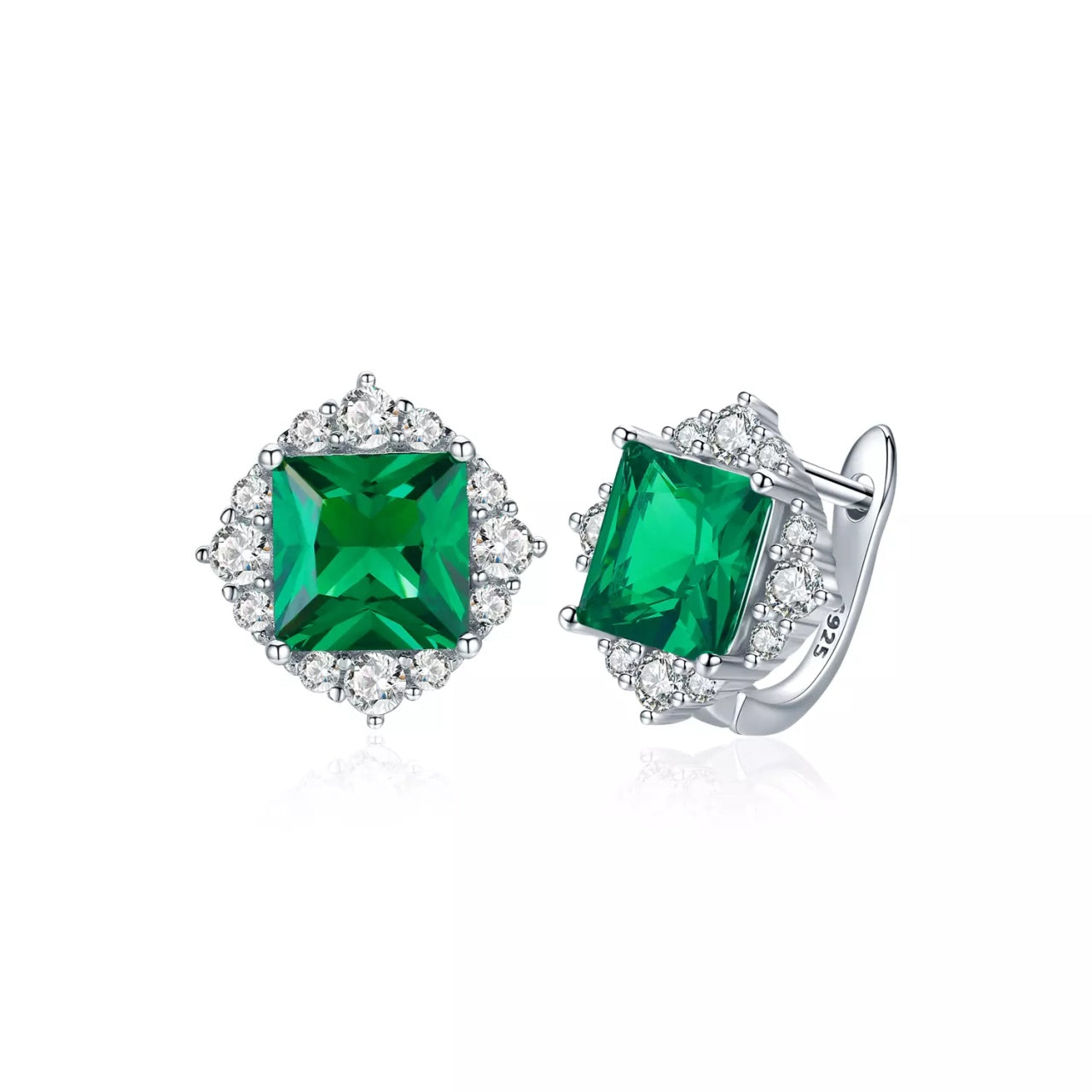 Cercei din argint Green Square, Argint 925, Pentru Femei