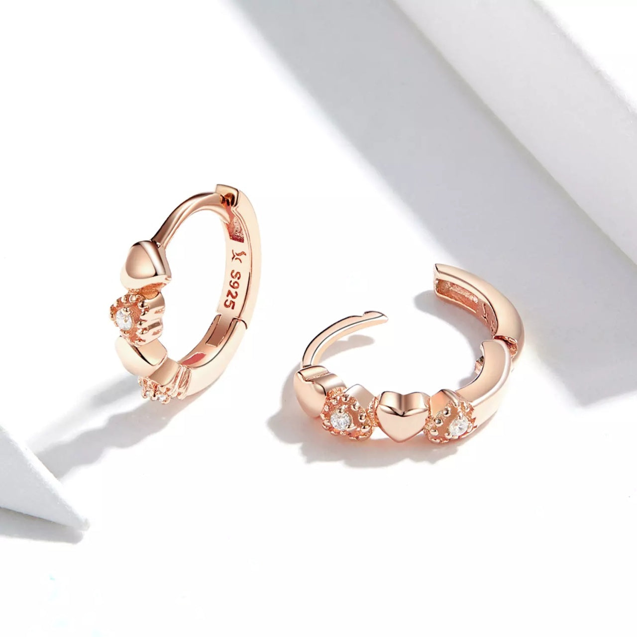 Cercei din argint Heart to Heart Rose Gold, Argint 925, Pentru Femei