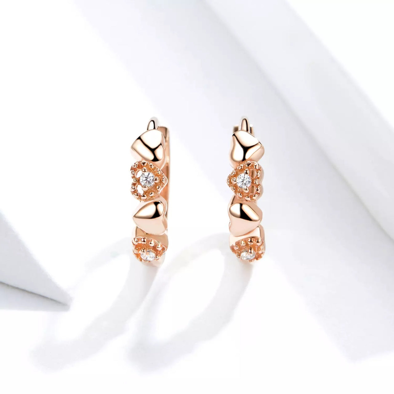 Cercei din argint Heart to Heart Rose Gold, Argint 925, Pentru Femei