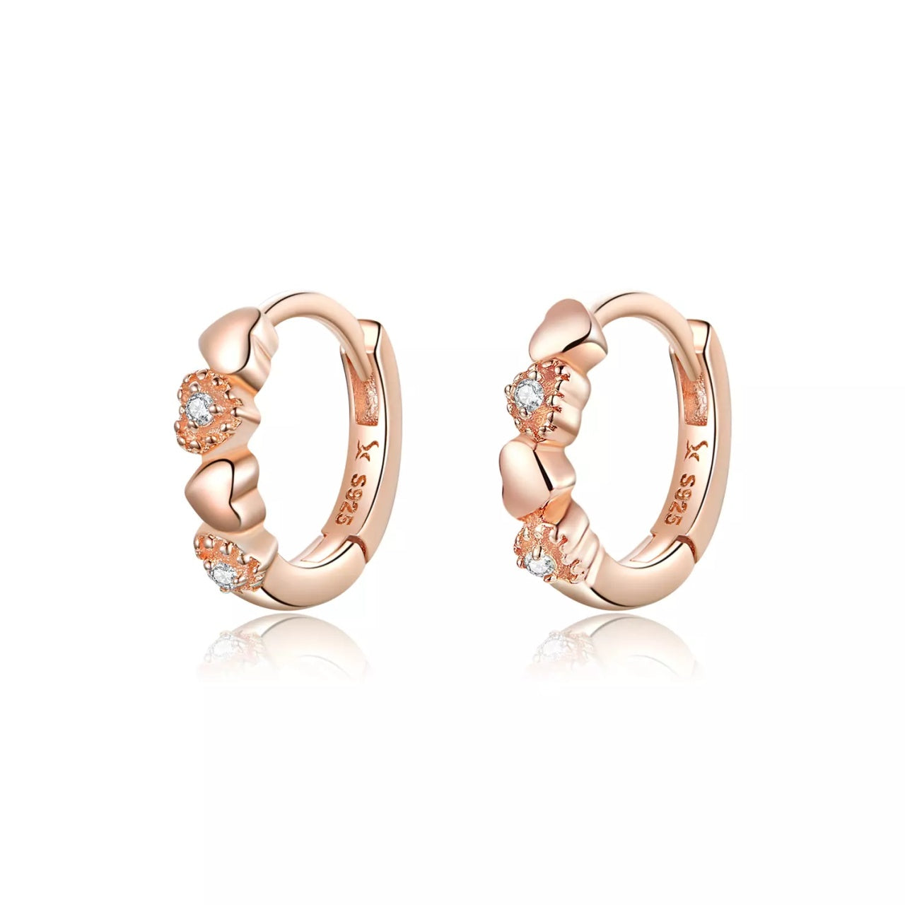 Cercei din argint Heart to Heart Rose Gold, Argint 925, Pentru Femei