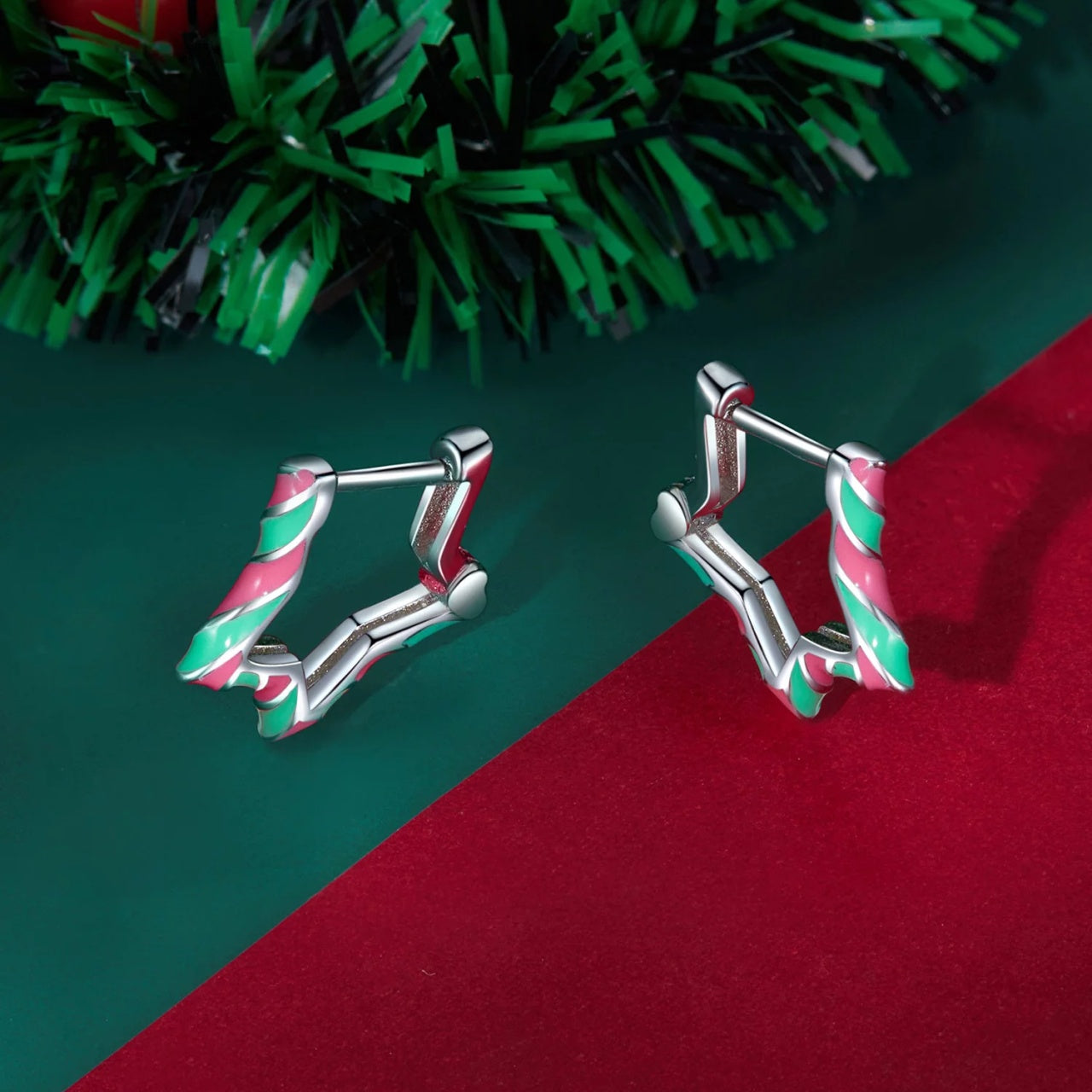 Cercei din argint Holly Jolly Hoop Stars, Argint 925, Pentru Femei