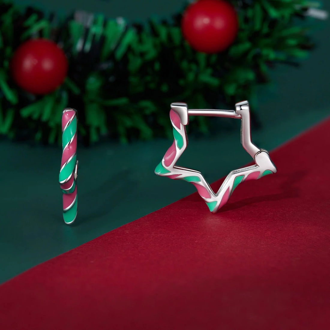 Cercei din argint Holly Jolly Hoop Stars, Argint 925, Pentru Femei