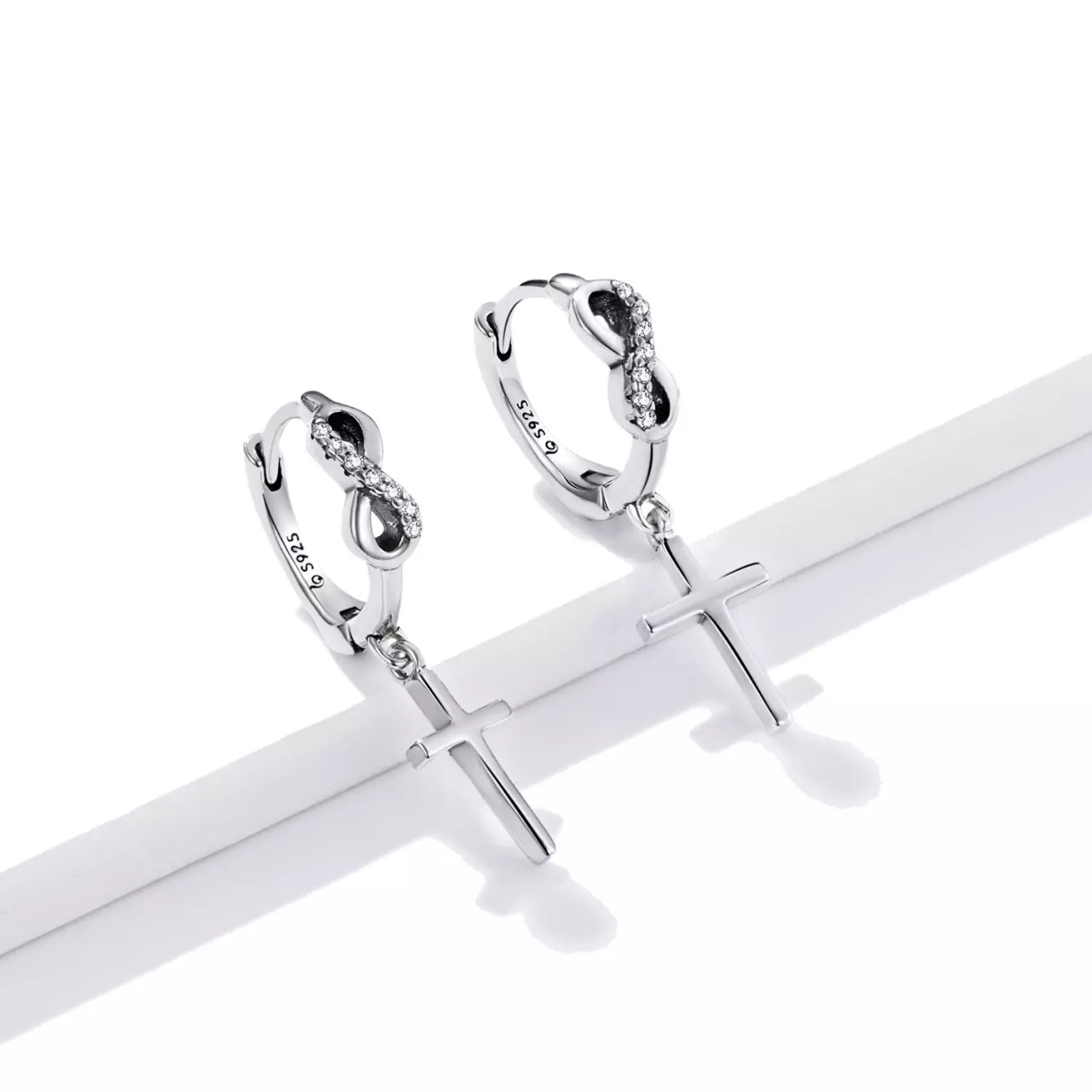 Cercei din argint Infinity Cross, Argint 925, Pentru Femei