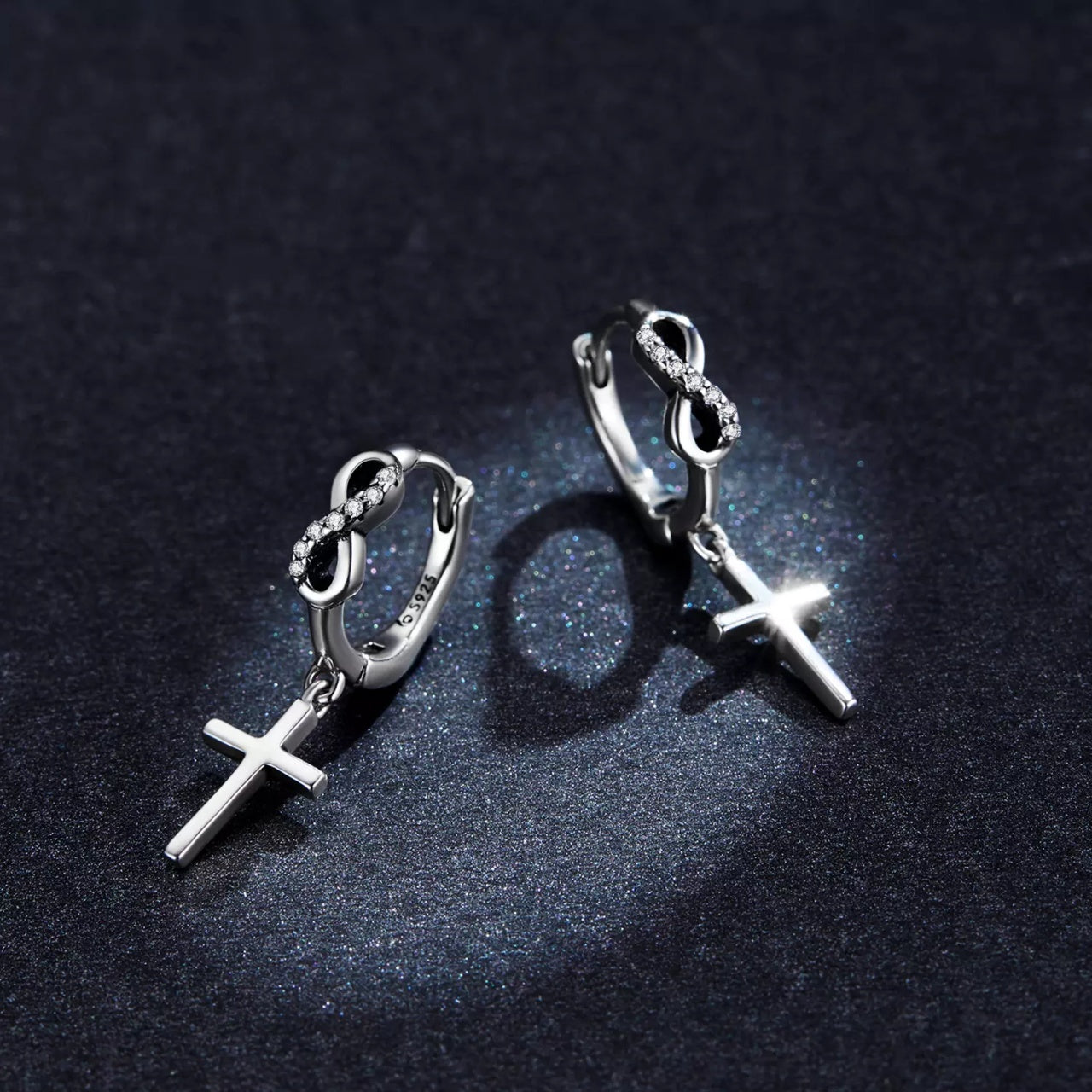 Cercei din argint Infinity Cross, Argint 925, Pentru Femei