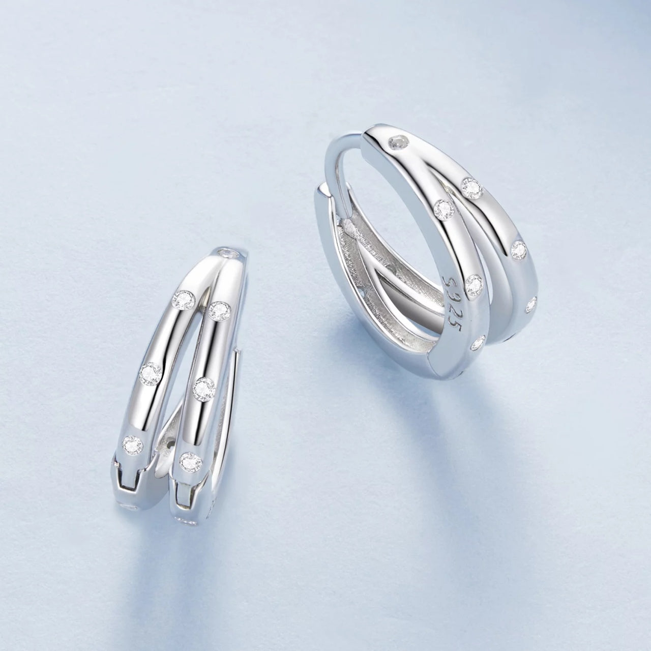 Cercei din argint Intersected Sparkling Hoops, Argint 925, Pentru Femei