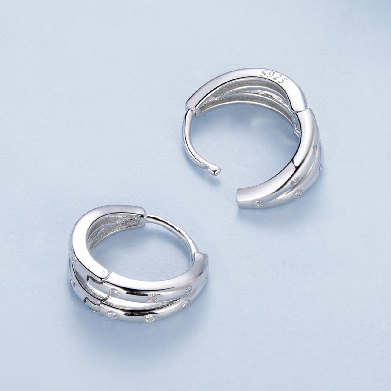 Cercei din argint Intersected Sparkling Hoops, Argint 925, Pentru Femei