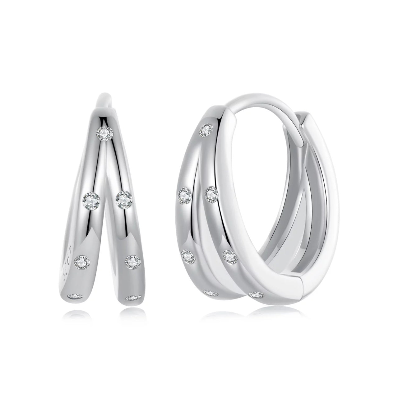 Cercei din argint Intersected Sparkling Hoops, Argint 925, Pentru Femei
