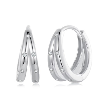 Cercei din argint Intersected Sparkling Hoops, Argint 925, Pentru Femei