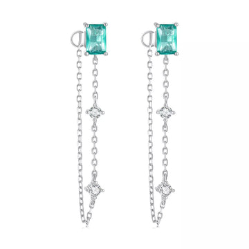 Cercei din argint Light Green Rectangular, Argint 925, Pentru Femei
