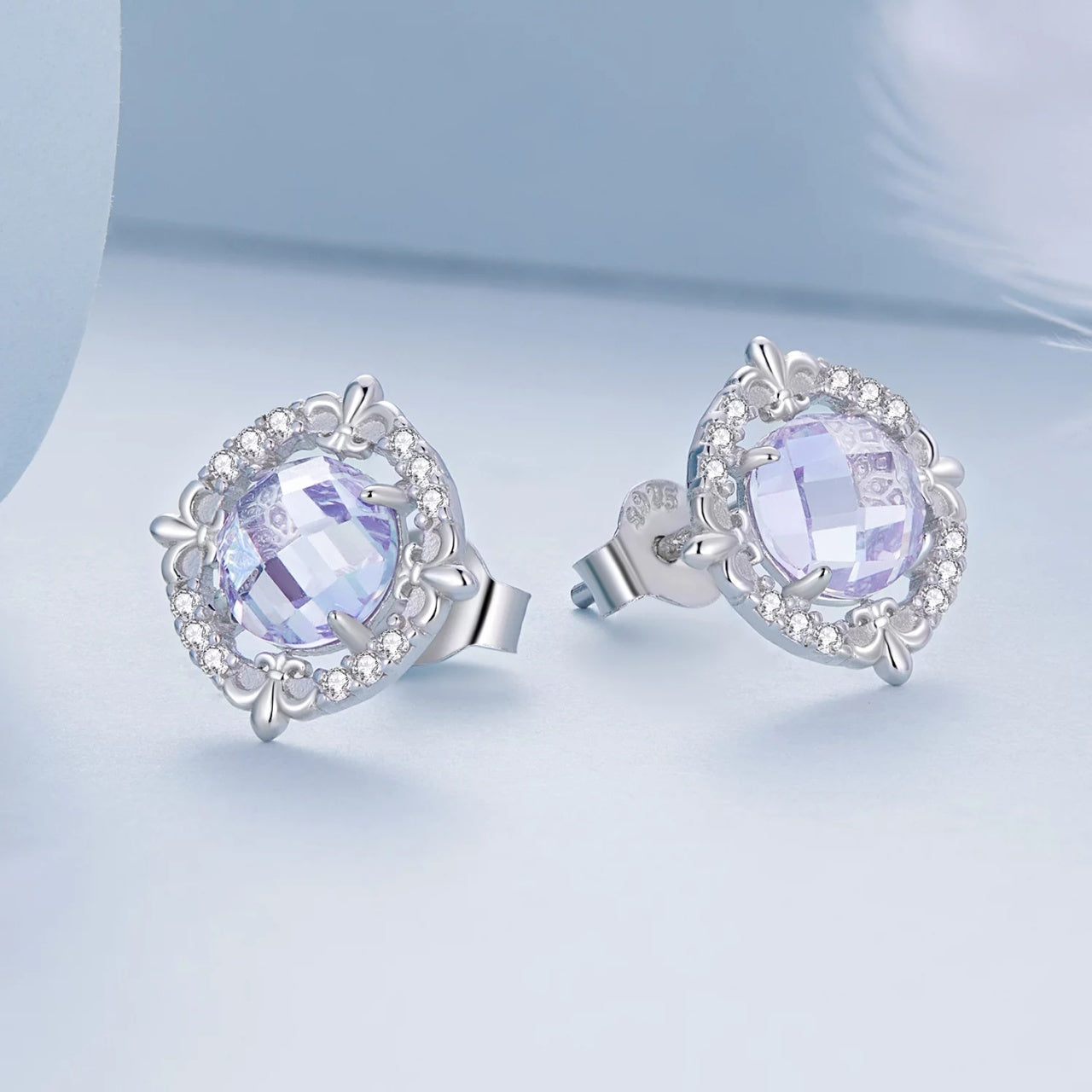 Cercei din argint Lilac Crystal, Argint 925, Pentru Femei