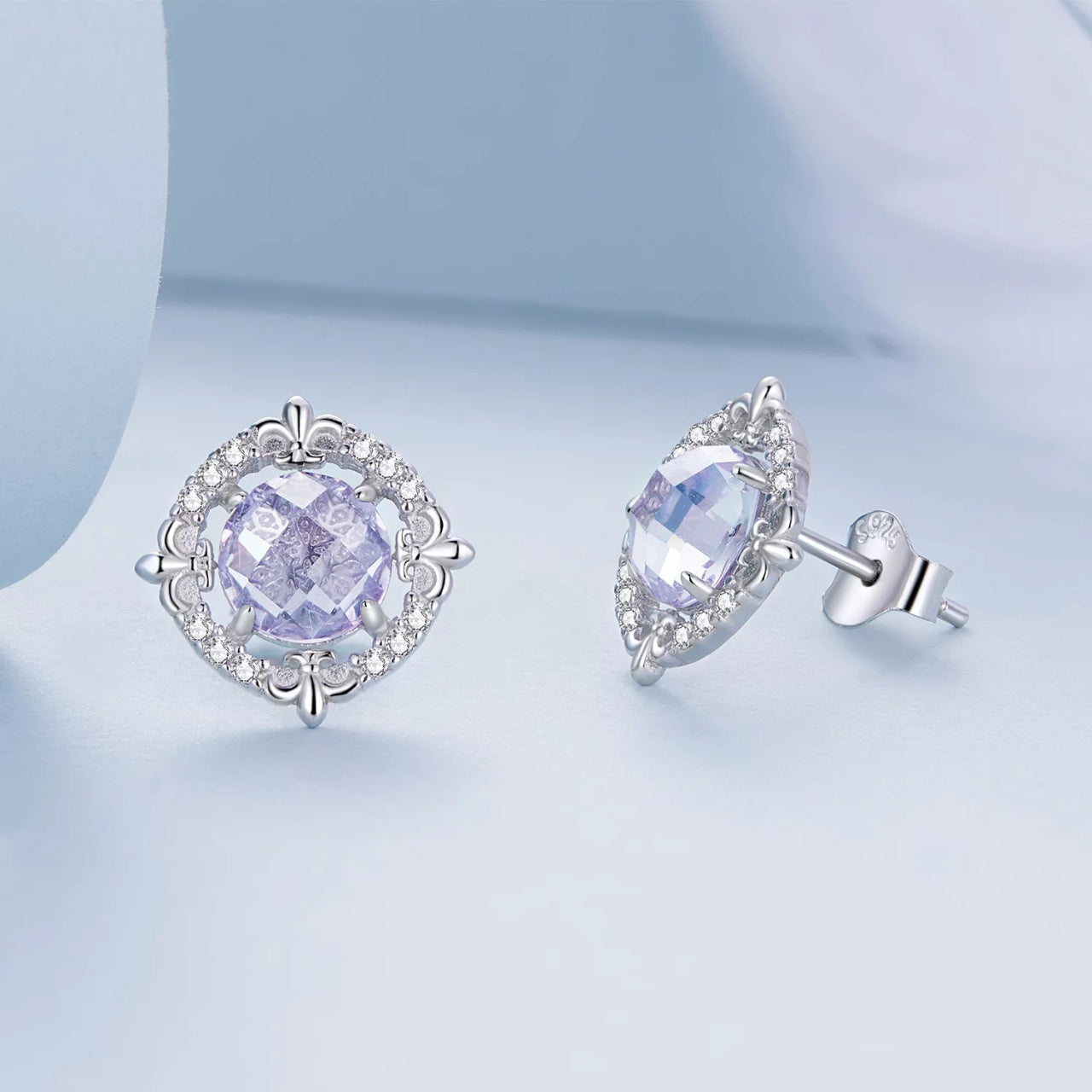 Cercei din argint Lilac Crystal, Argint 925, Pentru Femei