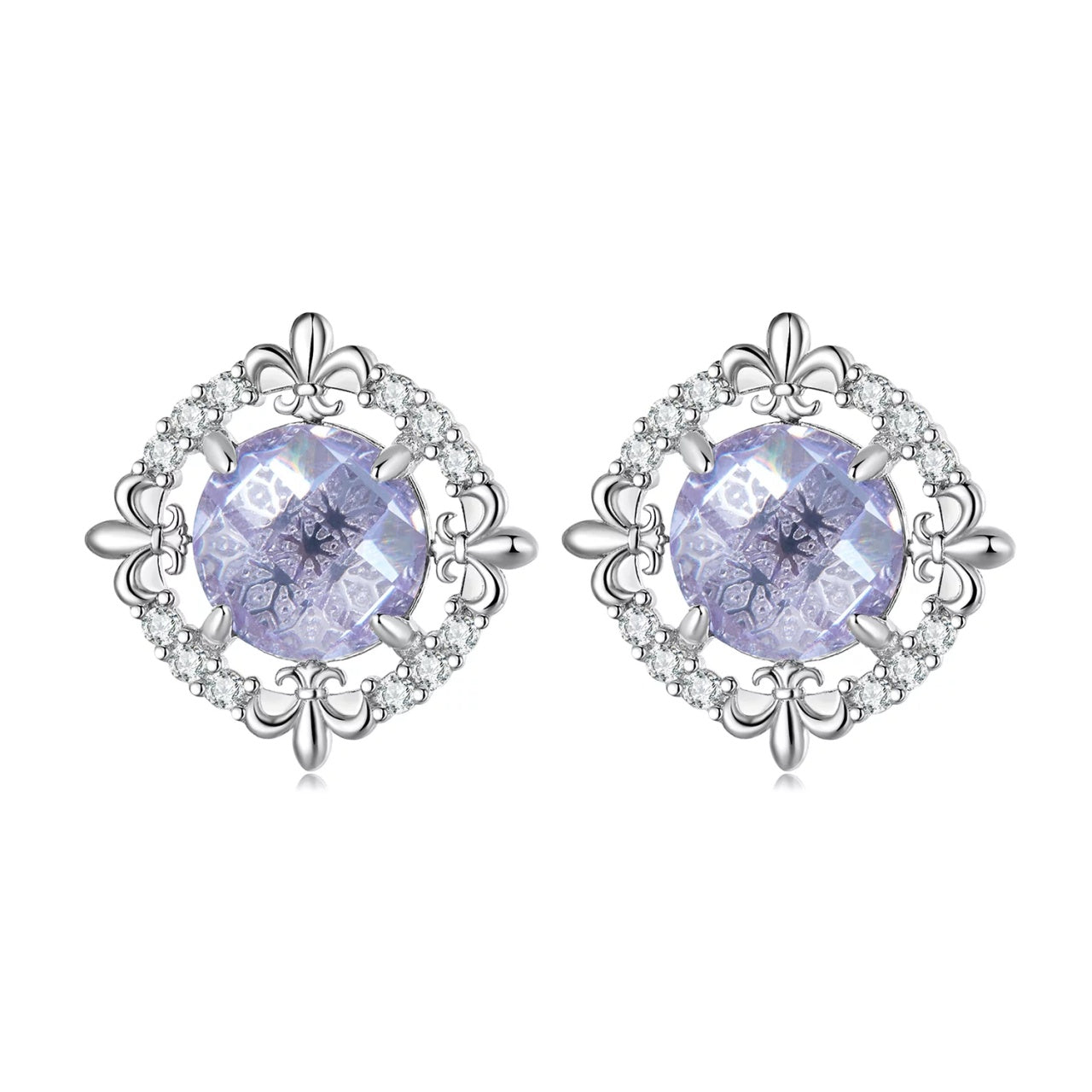 Cercei din argint Lilac Crystal, Argint 925, Pentru Femei