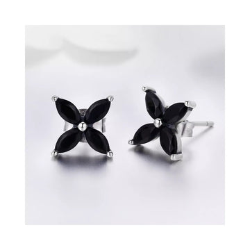 Cercei din argint Little Black Flower, Argint 925, Pentru Femei