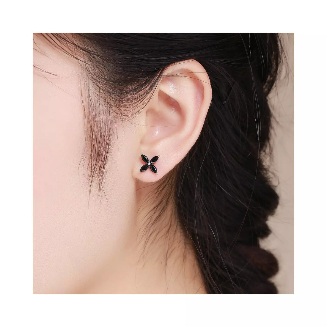 Cercei din argint Little Black Flower, Argint 925, Pentru Femei