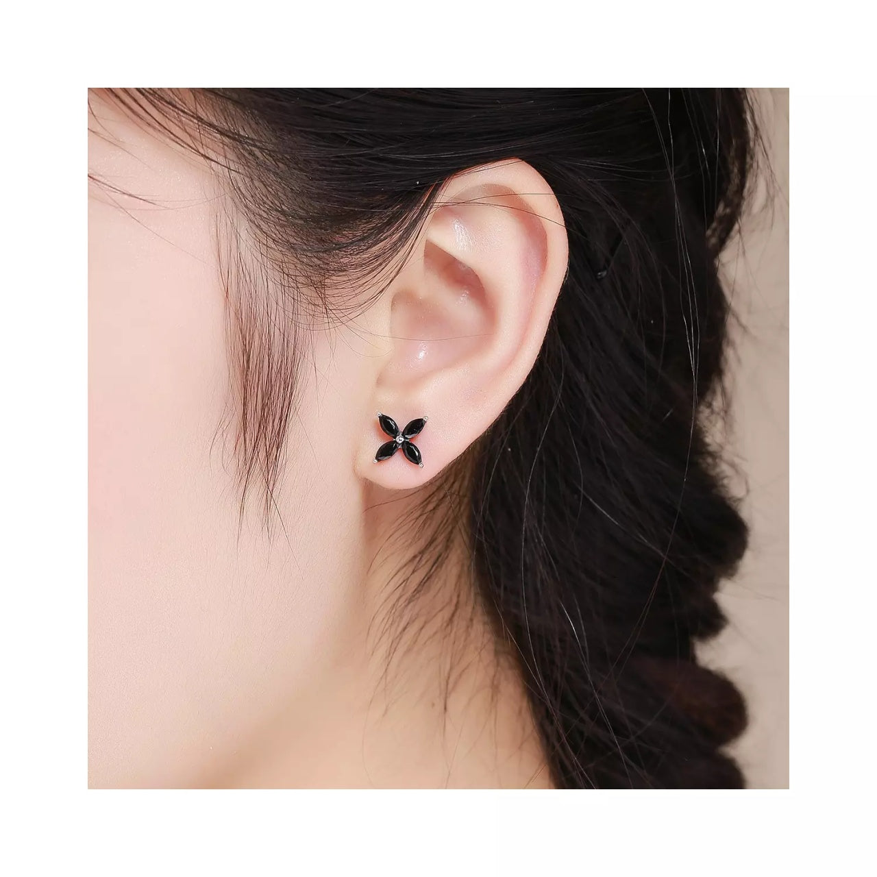 Cercei din argint Little Black Flower, Argint 925, Pentru Femei
