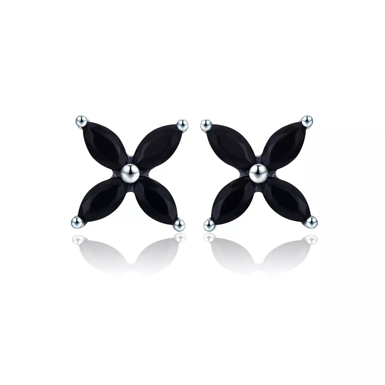 Cercei din argint Little Black Flower, Argint 925, Pentru Femei