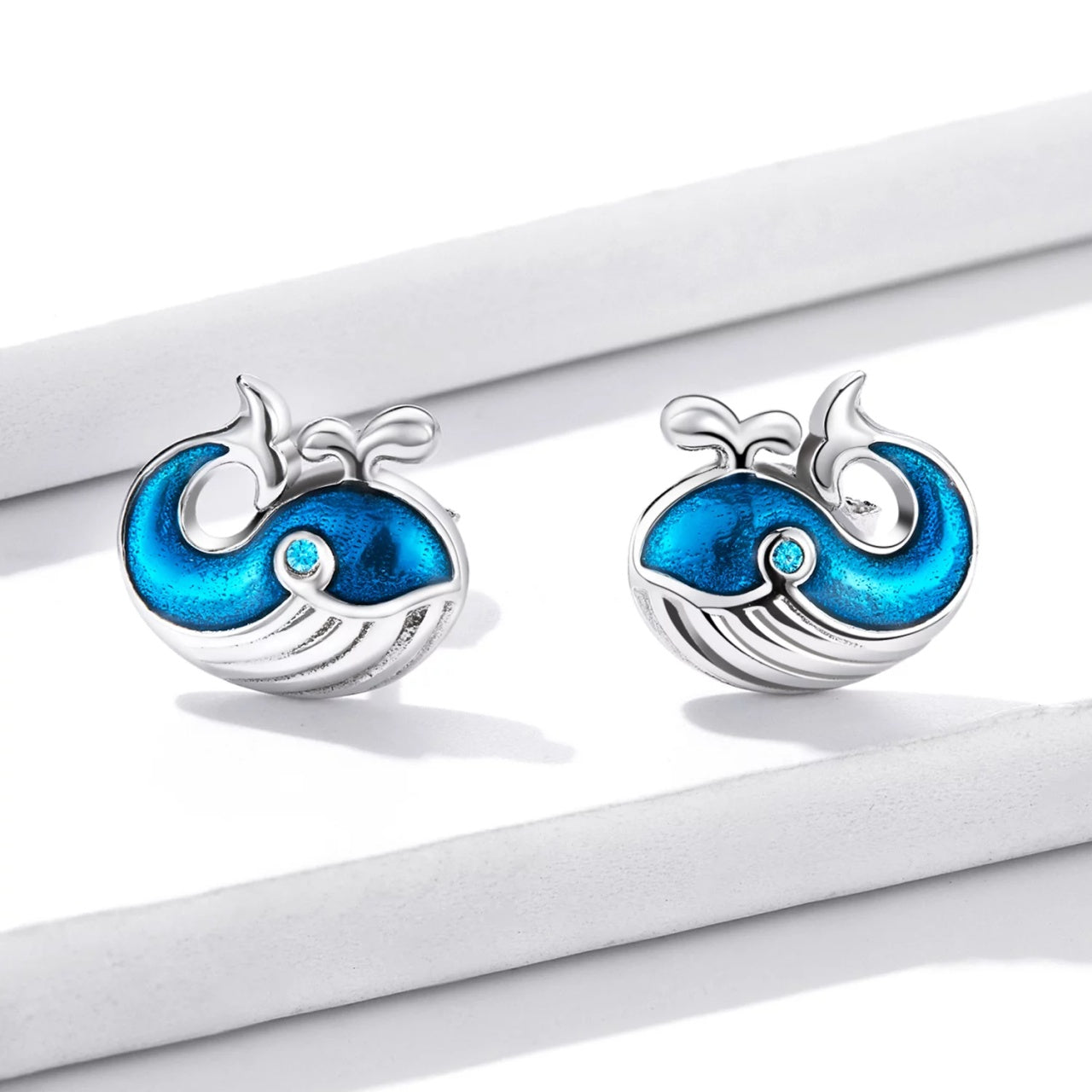 Cercei din argint Little Blue Whale, Argint 925, Pentru Femei