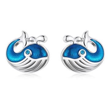 Cercei din argint Little Blue Whale, Argint 925, Pentru Femei