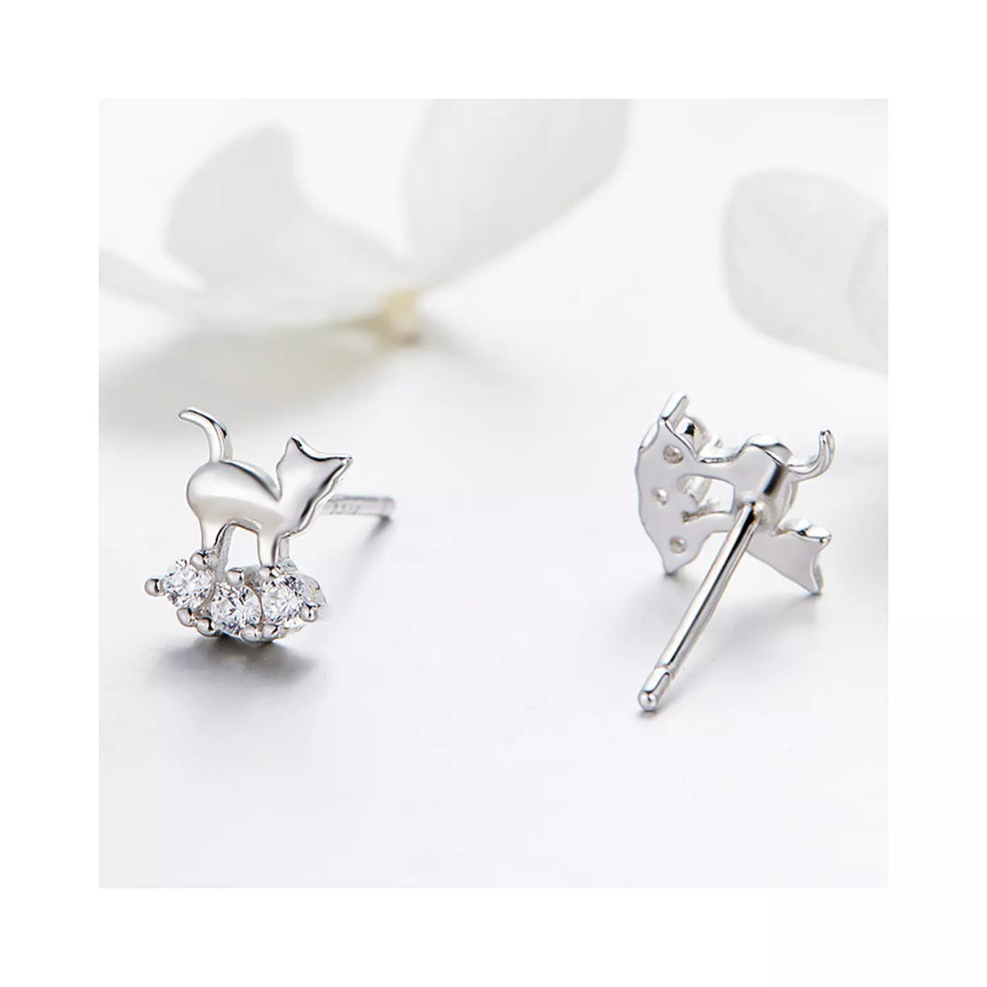 Cercei din argint Little Crystal Cat, Argint 925, Pentru Femei