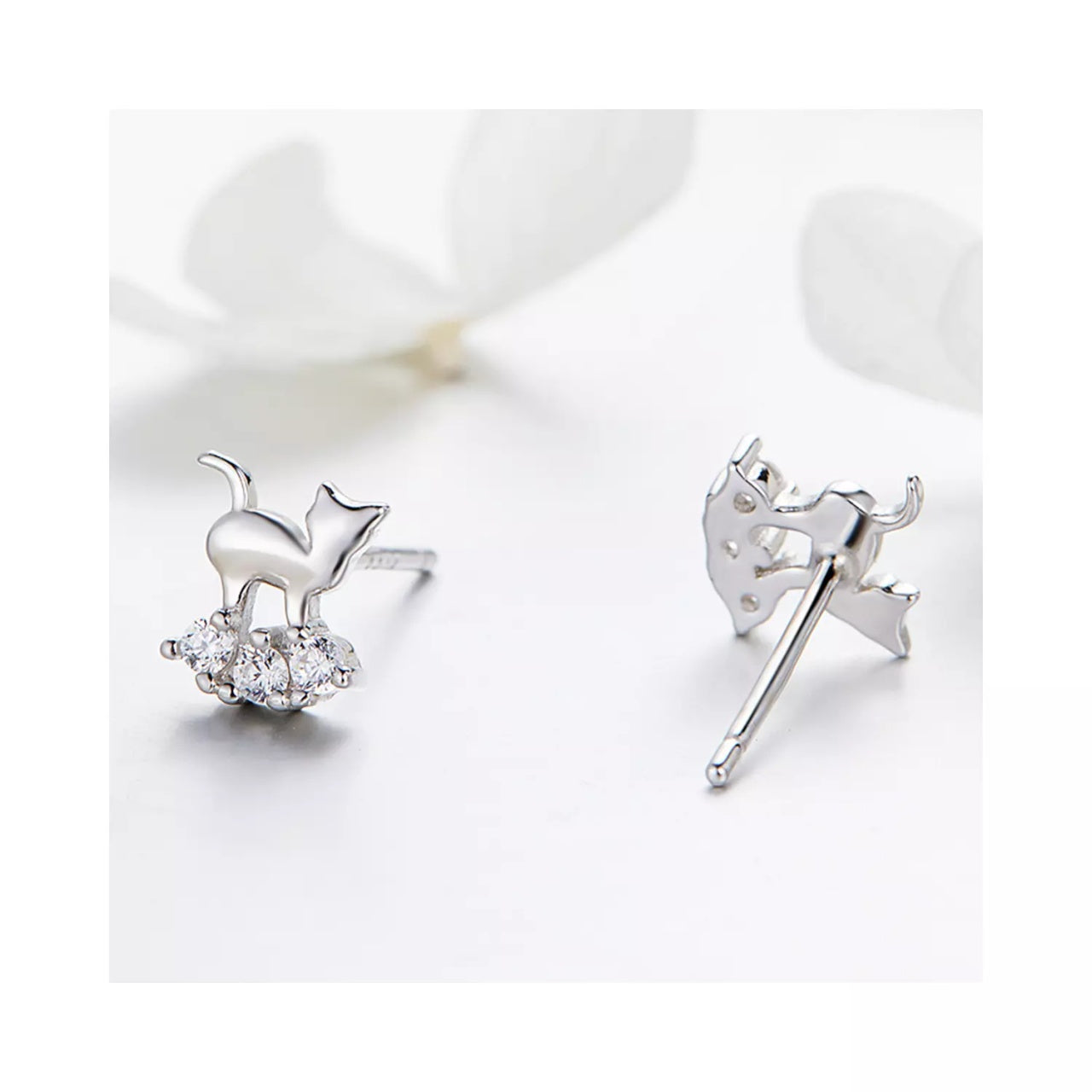 Cercei din argint Little Crystal Cat, Argint 925, Pentru Femei