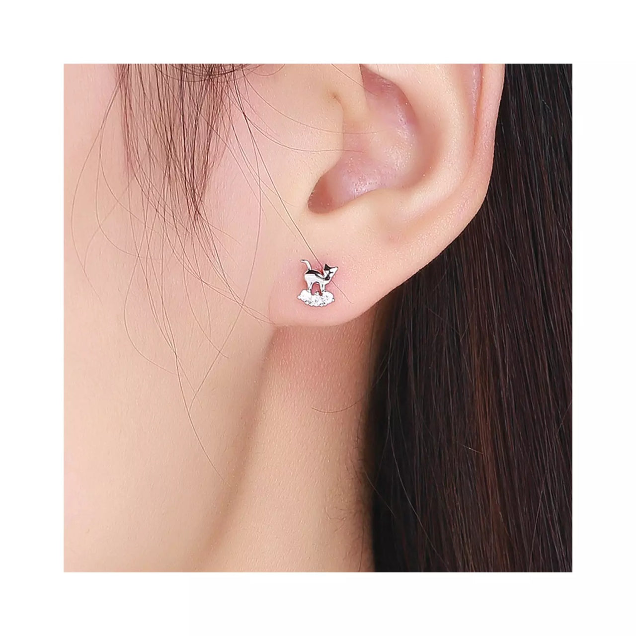 Cercei din argint Little Crystal Cat, Argint 925, Pentru Femei